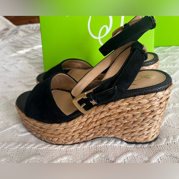 Sam Edelman Shoes - New! Sam Edelman Black Suede Wedge Platform Sandals Women’s Size 10